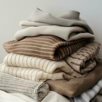 AI generated a pile of striped sweaters on a white background photo