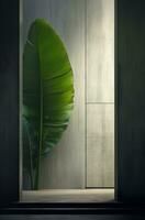 AI generated a person standing in front of a door with a leaf stuck photo