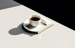 AI generated a cup of coffee sits next to a book full of pages photo