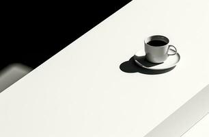 ai generado un taza de café siguiente a un libro en blanco mesa foto