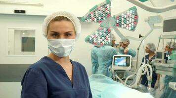 Nurse puts on gloves on her hands video