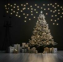 AI generated a christmas tree with decorations in a dark room, photo