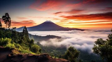 AI generated Start your day with an awe-inspiring sunrise over a majestic volcano photo