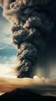 ai generado ominoso nubes de fumar y ceniza ese ola fuera de un volcán durante un erupción foto