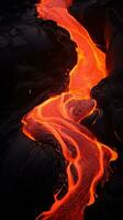 AI generated heat and energy of a volcano's lava captures the molten rock as it cascades down the mountainside photo