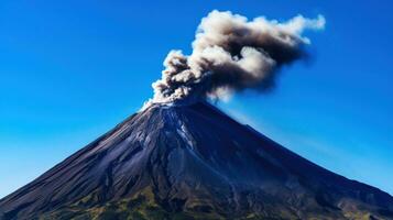 ai generado el impresionante poder y belleza de un imponente volcán conjunto en contra un claro azul cielo. foto