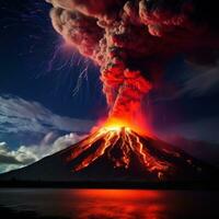 AI generated a volcano lights up the night sky with its fiery glow that showcases the beauty of nature's power photo