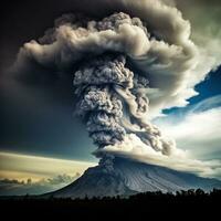 ai generado ominoso nubes de fumar y ceniza ese ola fuera de un volcán durante un erupción foto