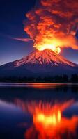 ai generado un volcán luces arriba el noche cielo con sus ardiente resplandor ese vitrinas el belleza de de la naturaleza poder foto