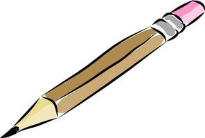 Pencil with eraser hand drawn design, illustration, vector on white background.