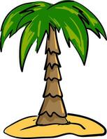 Palm tree on the sand, illustration, vector on white background.