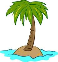 Green palm tree on the island, illustration, vector on white background.