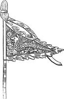 The figure above represents a small banner which in the Chinese army, vintage engraving. vector