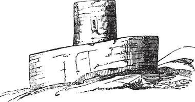 Santo malo castillo torre en el forma de un rectángulo, Clásico grabado. vector