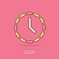 icono de tiempo de reloj de dibujos animados de vector en estilo cómico. pictograma de ilustración de signo de temporizador. concepto de efecto de salpicadura de negocio de reloj.