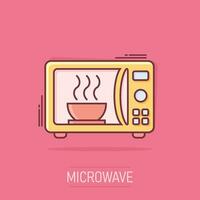 Vector cartoon microwave icon in comic style. Microwave oven sign illustration pictogram. Stove business splash effect concept.