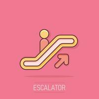 icono de ascensor de escalera mecánica de dibujos animados vectoriales en estilo cómico. pictograma de ilustración de signo de escalera mecánica. concepto de efecto de salpicadura de negocio de ascensor. vector