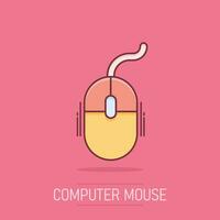 Vector cartoon computer mouse icon in comic style. Computer cursor sign illustration pictogram. Mouse business splash effect concept.