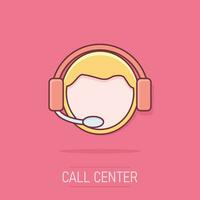 Vector cartoon operator with microphone icon in comic style. Operator in call center sign illustration pictogram. People business splash effect concept.