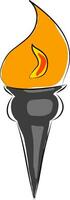Torch with fire hand drawn design, illustration, vector on white background.