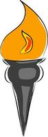 Torch with fire hand drawn design, illustration, vector on white background.