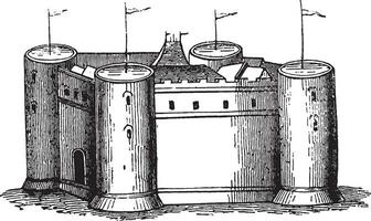 Castle of Saint Malo, vintage engraving. vector