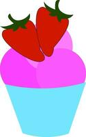 Strawberry ice cream hand drawn design, illustration, vector on white background.