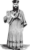 Deacon, Ecclesiastical costume Greece, vintage engraving. vector