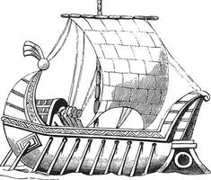 Ship franc, after a manuscript of the Royal Library, vintage engraving. vector