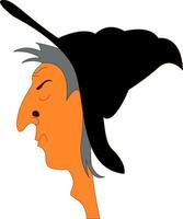 Portrait of witch with big nose  illustration  print  vector on white background