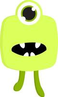 Yellow and green monster with one eye and open mouth illustration print vector on white background