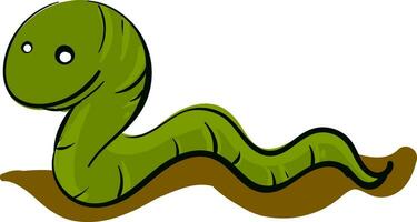 Green worm crawling on the ground  illustration basic RGB vector on white background