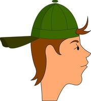 Side portraite of a boy with a green hat vector illustration on white background