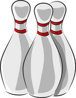Three white bowling skittles with red stripes vector illustration on white background