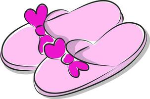 Pink ladies slippers with purple bow vector illustration on white background