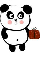 Cute black and white panda holding a red gift  vector illustration on white background