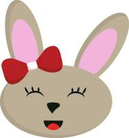 Smiling beige rabbit with red bow vector illustration on white background