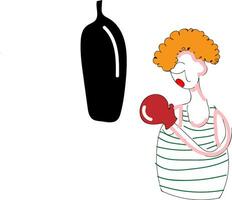 Abstract cartoon of a boxer with red glove punching a black punching bag vector illustration on white background