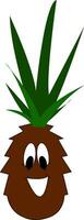 Smiling brown pineapple with green leaves  vector illustration on white background