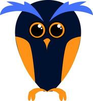 Dark blue owl with yellow wings   simple vector illustration on a white background