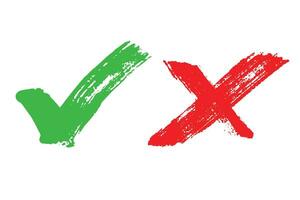 Hand drawn green check mark and red cross mark Marker right and wrong sign clipart Voting doodle vector