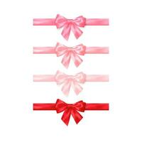 Set of realistic shiny red and pink bows isolated on white background. Decoration element for Valentines day or other holiday. Vector