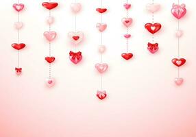 guirnalda desde rosado y rojo corazones. contento Santo san valentin día tarjeta. vector ilustración