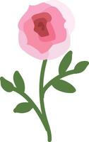 Abstract  vector illustration on white background of a pink rose with green leaves