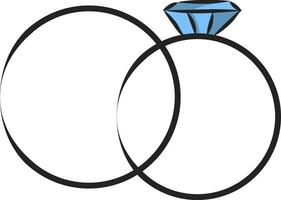 Simple  vector illustration on white background of two rings with gem