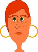 Simple cartoon of a red-haired girl with frecklles and golden earrings  vector illustration on white background