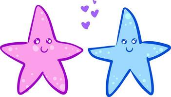 Baby pink and blue sea stars in love vector illustration on white background