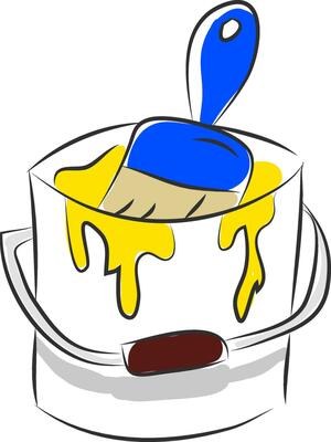 Paint bucket with yellow paint and a brush inside vector illustration on white background