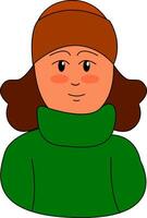 Smiling brown haired girl in green sweater vector illustratyion on white background