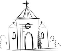 Simple black and white  sketch of a church  vector illustration on white background